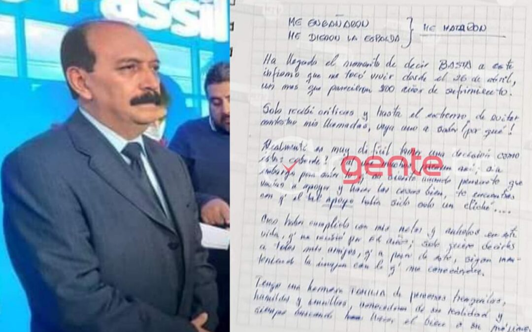 “BASTA a este infierno que me tocó vivir”, dice la supuesta carta póstuma que dejo el interventor de Fassil
